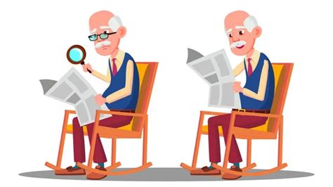 Old Man Reading Book Vector Paper Book Sitting In A Chair Isolated