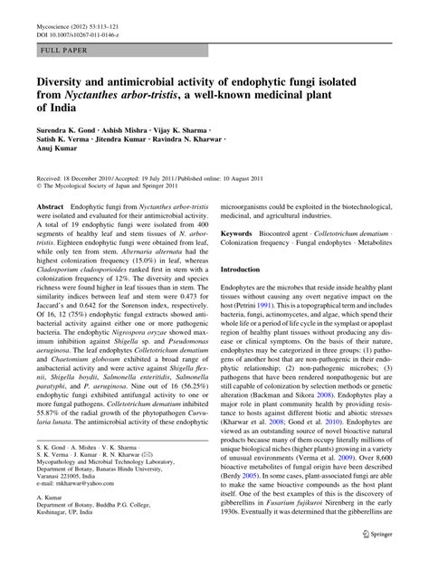 PDF Diversity And Antimicrobial Activity Of Endophytic Fungi Isolated