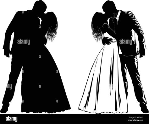 Silhouettes Of Kissing Bride And Groom Vector Stock Vector Image And Art Alamy