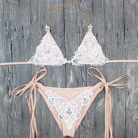 Sequin Bikini Set Lace Swimsuit Bathing Suit Swimwear Beachwear In