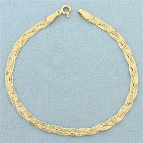 Italian Braided Sandblast Finish Herringbone Link Bracelet In K