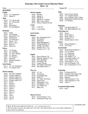 Fillable Online Hs Jerichoschools ENTERING 11th GRADE COURSE SELECTION