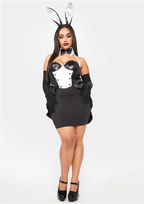 Plus Size Sexy Evening Affair Bunny Costume Black White Dolls Kill