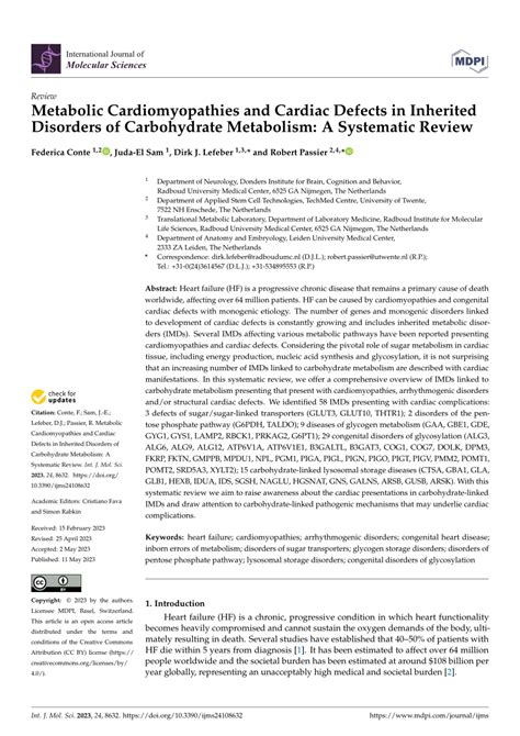 PDF Metabolic Cardiomyopathies And Cardiac Defects In Inherited