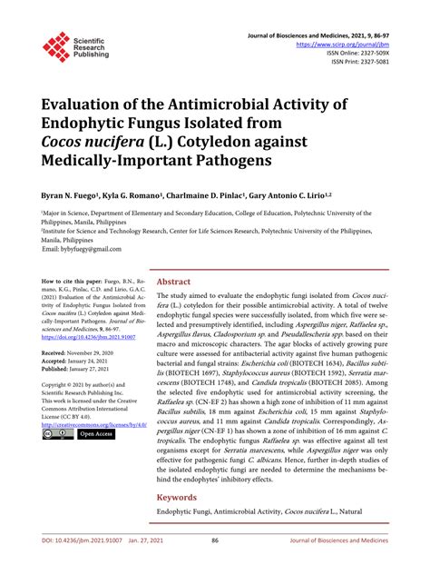 PDF Evaluation Of The Antimicrobial Activity Of Endophytic Fungus