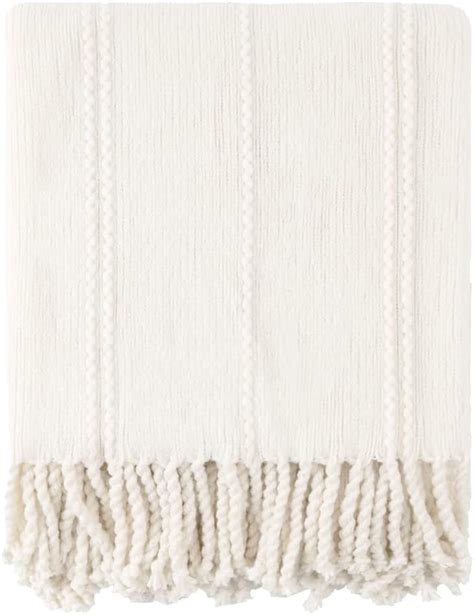 BATTILO HOME White Throw Blanket For Sofa Knitted Throw Blanket With