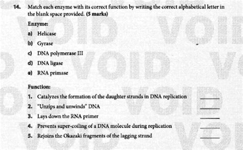 Solved Match Each Enzyme With Its Correct Function By Writing The