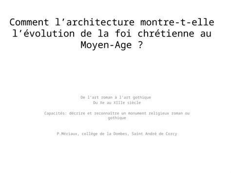 Ppt Comment Larchitecture Montre T Elle L Volution De La Foi