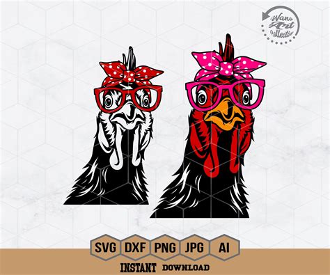 Chicken With Bandana Svg Files Chicken With Glasses Svg Funny Chicken