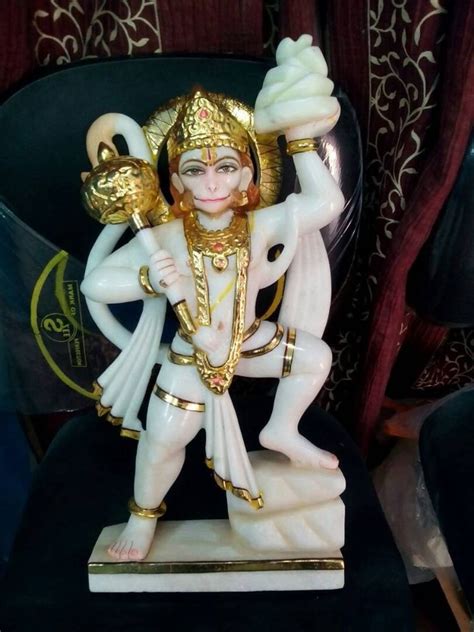 Jaipurcrafts Muticolor White Marble Hanuman Statue For Temple Size 3