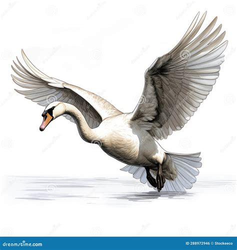 Swan In Flight A Digital Art Masterpiece Stock Illustration