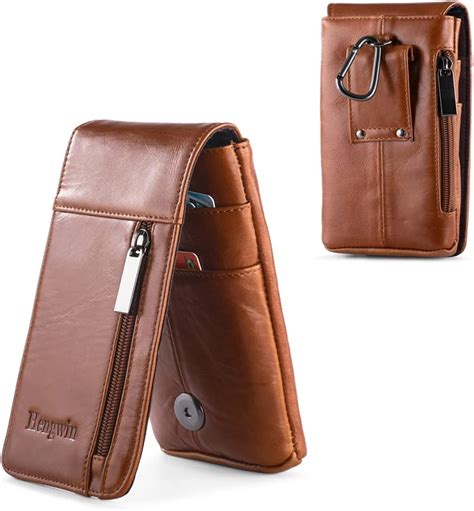 Amazon.com: Hengwin Genuine Leather Brown Cell Phone Holster with Belt ...