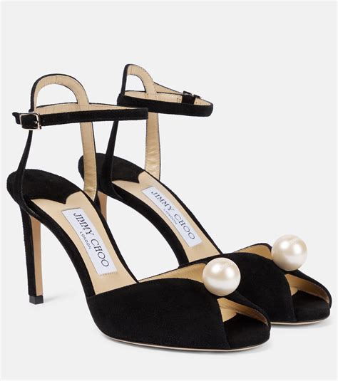 Jimmy Choo Sacora Embellished Suede Sandals In Black Lyst