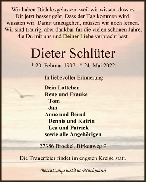 Traueranzeigen von Dieter Schlüter trauer kreiszeitung de