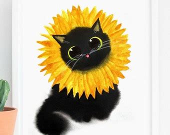 Black Cat Knocking Over Van Goghs Sunflowers Funny Cat Art Etsy