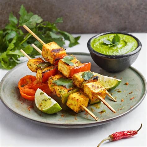 Paneer tikka ist ein gericht der indischen küche mit gegrilltem paneer