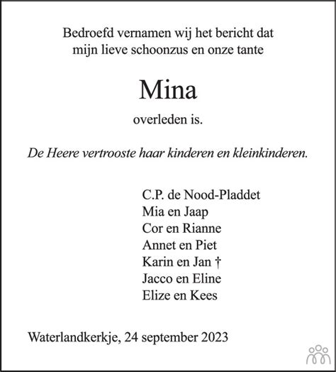 Wilhelmina Christina Visser De Nood 24 09 2023 Overlijdensbericht En