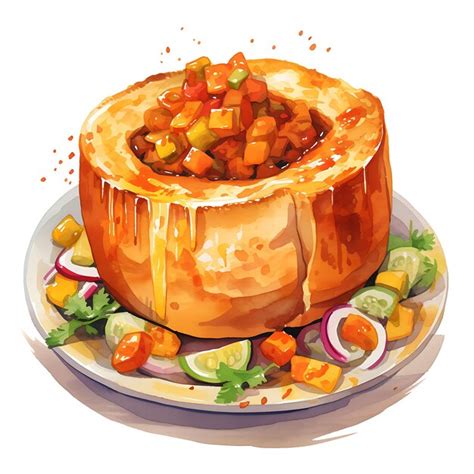 Premium AI Image Watercolor Of A Delightful Plate Of Bunny Chow A