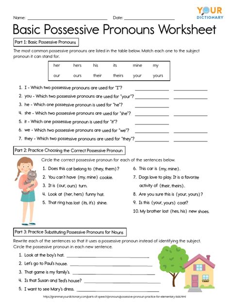 Basic Possessive Pronouns Worksheet Pdf Pronoun Subject Grammar