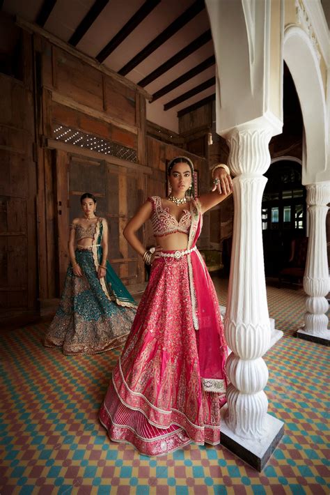 Shop Coral Jamawar Katan Embroidered Lehenga Aditi Gupta