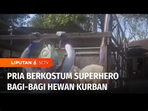 Pria Berkostum Superhero Bagi Bagi Hewan Kurban Ke Anak Anak Panti