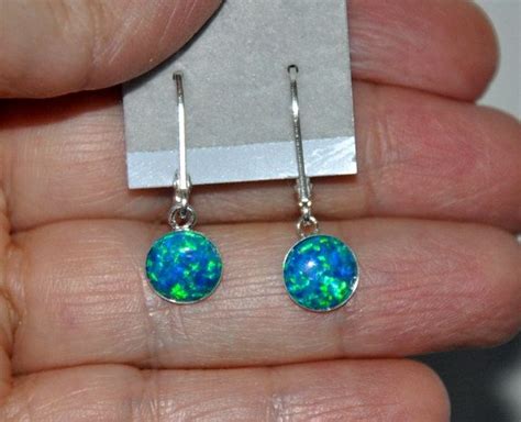 Teal Opal Earrings Dangle Leverback Opal Earrings Sterling Silver