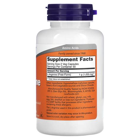 NOW Foods L Arginine 500 Mg 100 Veg Capsules