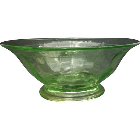 Green Depression Glass Paneled Optic Flared Rim Bowl Footed Floral From