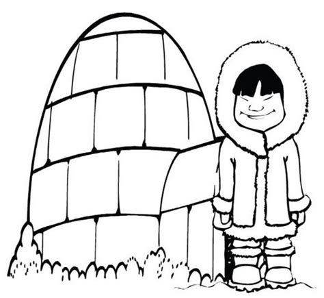 A Cold Girl In Front Of Igloo Coloring Picture