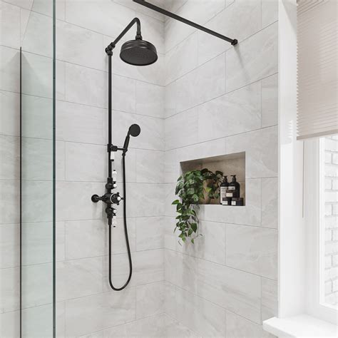 Black Traditional Thermostatic Mixer Shower Set With Slide Rail Kit