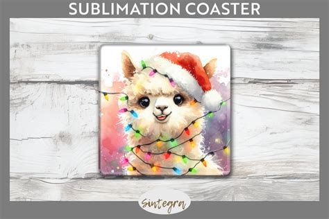 Christmas Alpaca V Entangled In Lights Square Coaster