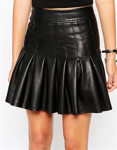 Lyst Asos Pleated Skirt In Leather Look In Black