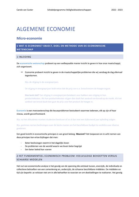 Les 1 Economie Kleine Samenvatting Van De Eerste Les Aangevuld Met