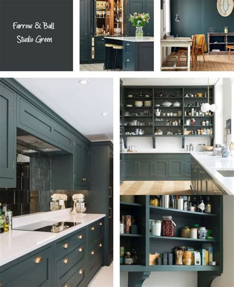 Farrow Ball Studio Green Interiors By Color Dark Green Kitchen