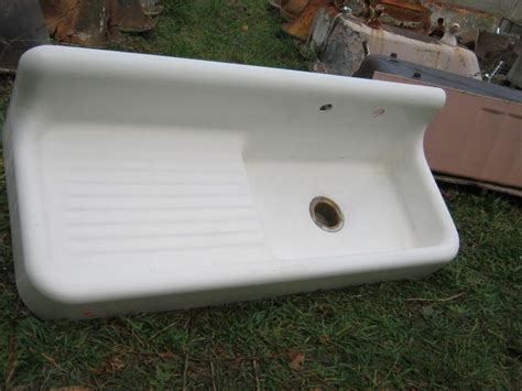 Antique High Back Farm House Cast Iron Porcelain Sink Old Standard