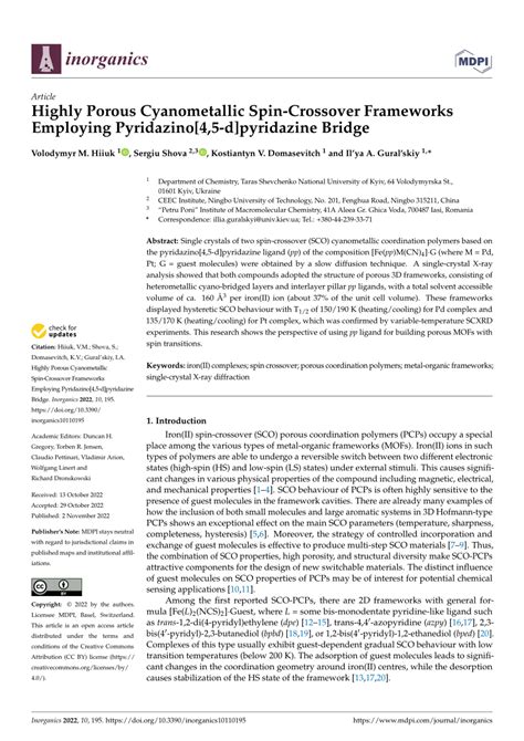 PDF Highly Porous Cyanometallic Spin Crossover Frameworks Employing