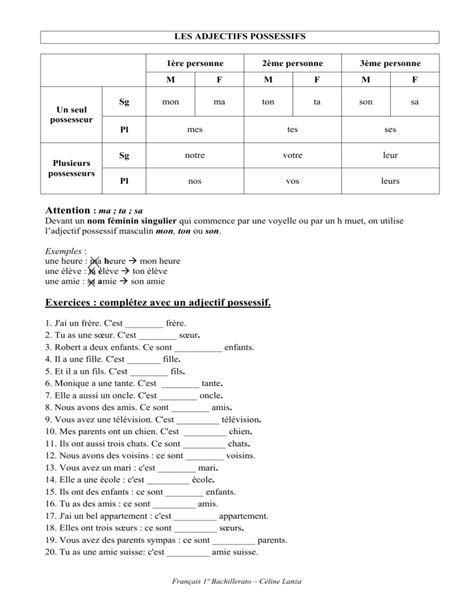 Les Adjectifs Possessifs