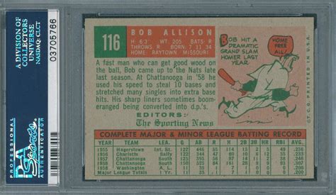 1959toppsallison5766back1 1959 Topps 116 Bob Allison Psa Flickr