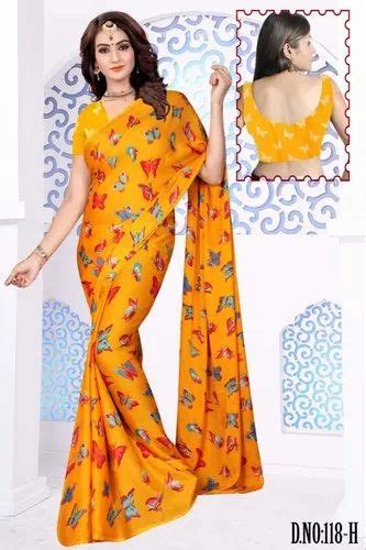 Dhanvi Clothing Formal Wear Digital Printed Crepe Saree M With