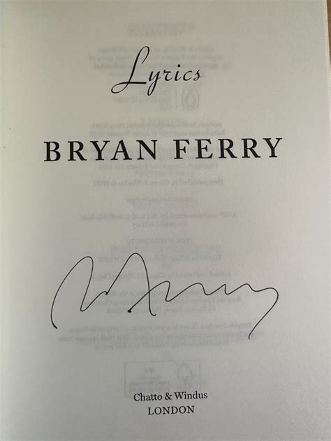 Bryan Ferry Autograph Roxy Music Lyrics Hardback Book Signed