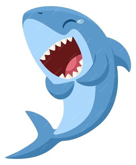 Premium Vector Laughing Shark Character Funny Animal With Sharp Teeth