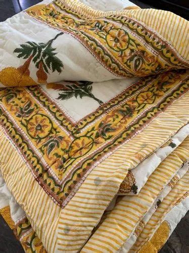 Multicolor Single Bed Hand Block Printed Cotton Quilt Size X Inch