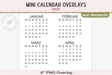 2025 Mini german calendar PNG overlay