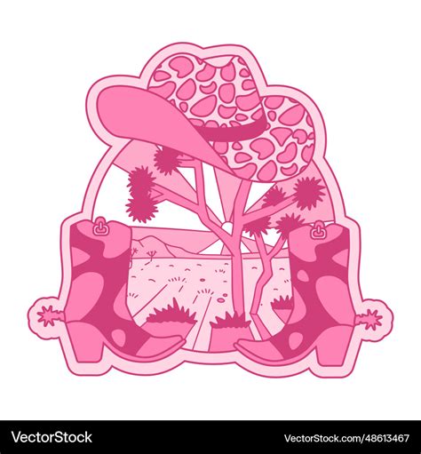 Retro Cowgirl Boots And Hat Pink Emblem Royalty Free Vector