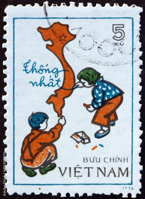 Postage stamp Vietnam 1977 map of unified Viet Nam Stock Photo | Adobe ...