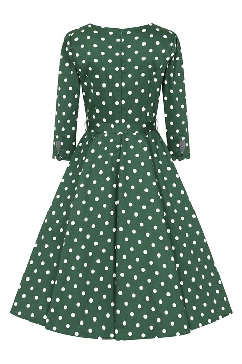 Kylie Green Polka Dot Swing Dress In Plus Size Hearts Roses London