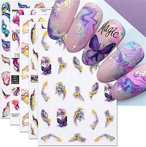 Blatt D Lila Schmetterling Nagelstickers Selbstklebend