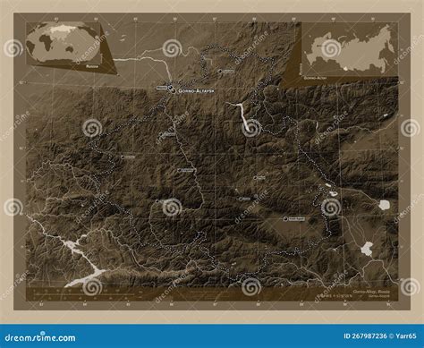 Gorno Altay Russia Sepia Labelled Points Of Cities Stock