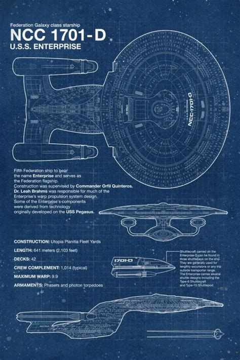 NCC 1701 D Blueprint Poster By Star Trek Displate Star Trek Ships