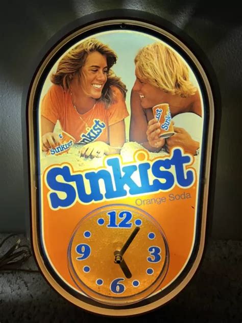 Vintage Sunkist Orange Soda Good Vibrations Light Up Wall Clock Light